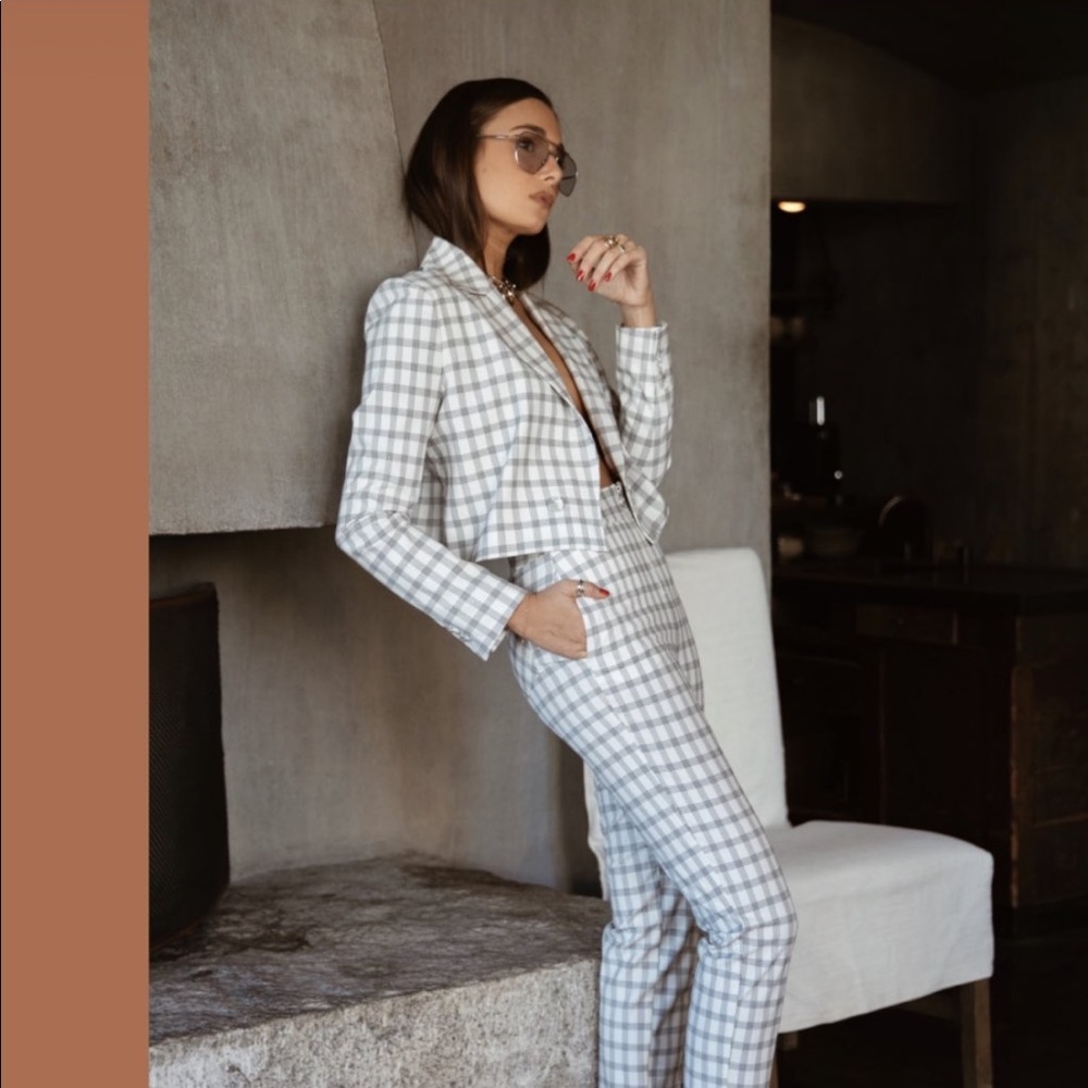 Danielle Bernstein cropped plaid blazer